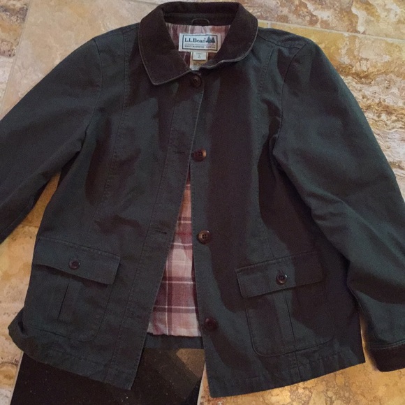 L.L. Bean army green100%cotton brown corduroy trim - Picture 2 of 8